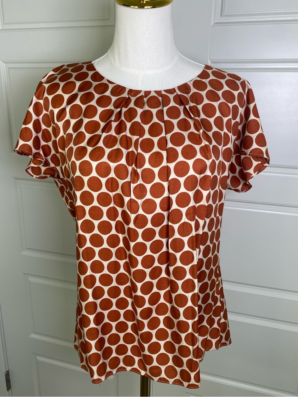 Boden Ravello Silk Blend Rust Polka Dot Pleated Blouse Top US 8 NWT